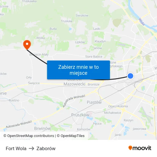 Fort Wola to Zaborów map