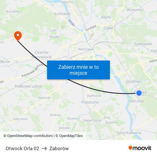 Otwock Orla 02 to Zaborów map