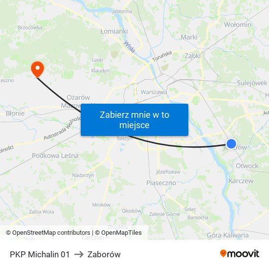 PKP Michalin 01 to Zaborów map