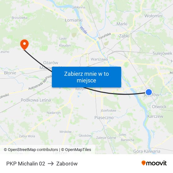 PKP Michalin 02 to Zaborów map