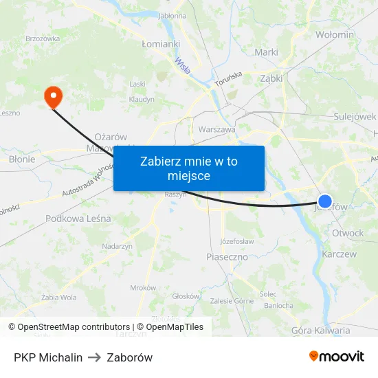 PKP Michalin to Zaborów map