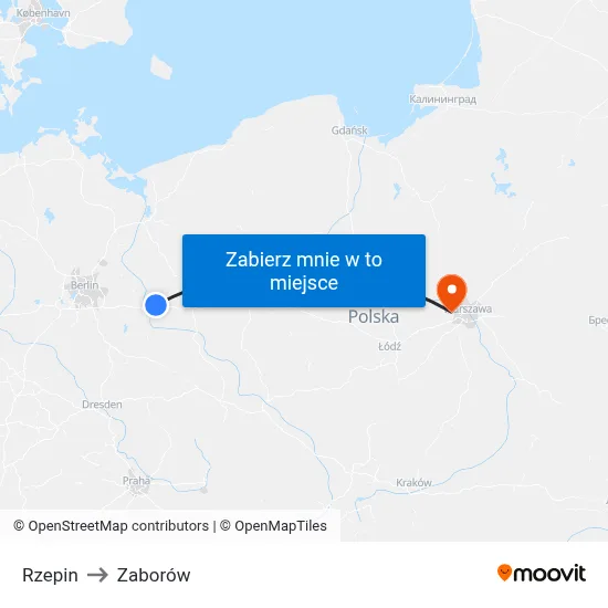 Rzepin to Zaborów map
