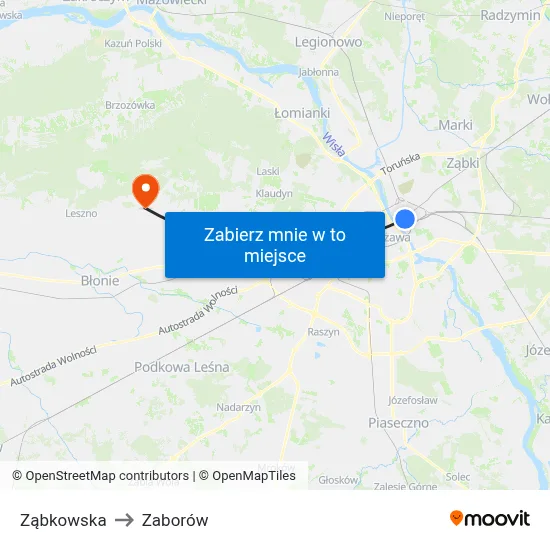 Ząbkowska to Zaborów map