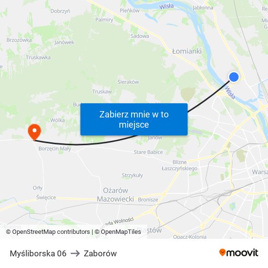 Myśliborska to Zaborów map