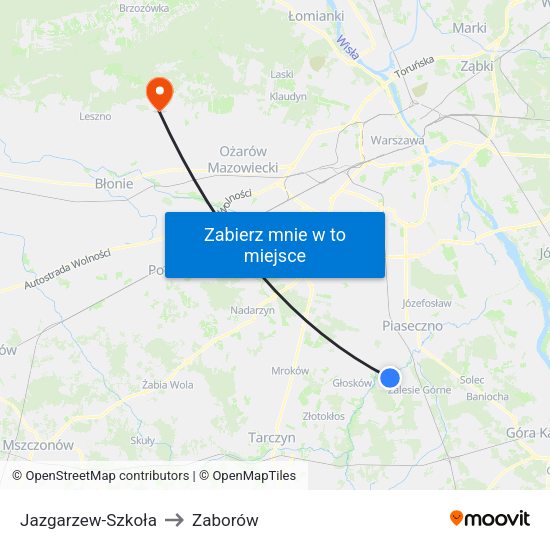 Jazgarzew-Szkoła to Zaborów map