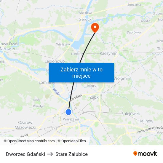 Dworzec Gdański to Stare Załubice map