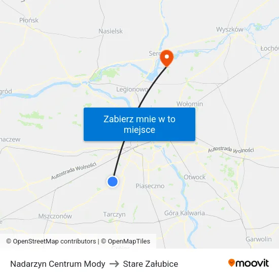 Nadarzyn Centrum Mody to Stare Załubice map