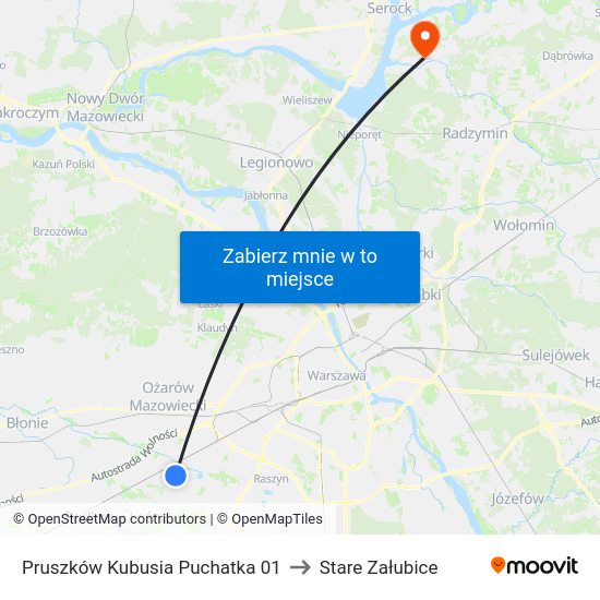 Pruszków Kubusia Puchatka 01 to Stare Załubice map