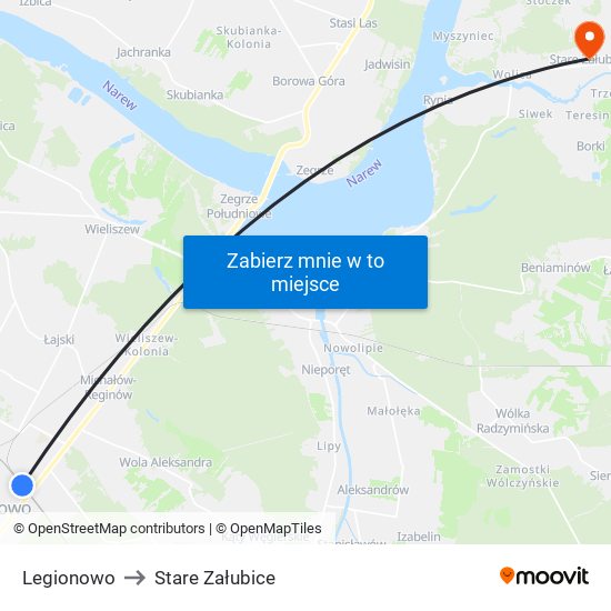 Legionowo to Stare Załubice map