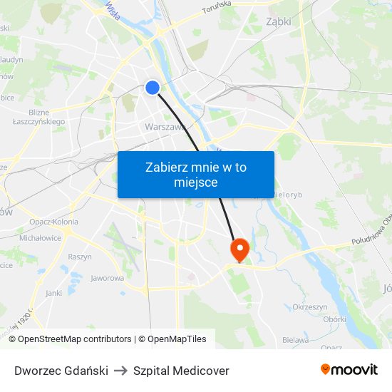 Dworzec Gdański to Szpital Medicover map