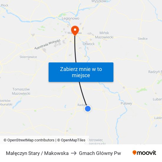 Małęczyn Stary / Makowska to Gmach Główny Pw map