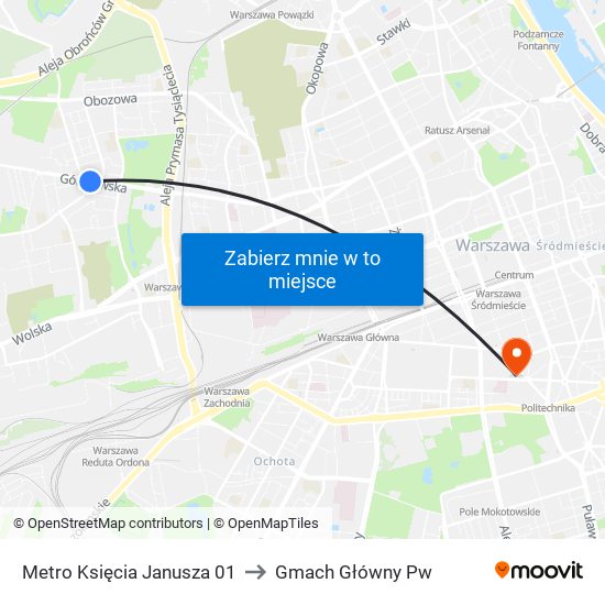 Metro Księcia Janusza 01 to Gmach Główny Pw map