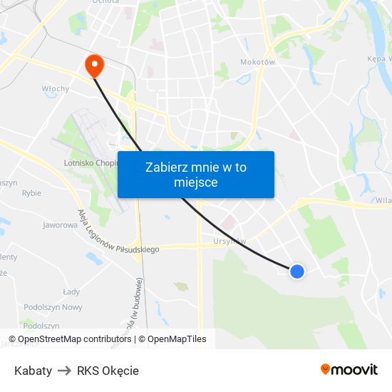 Kabaty to RKS Okęcie map