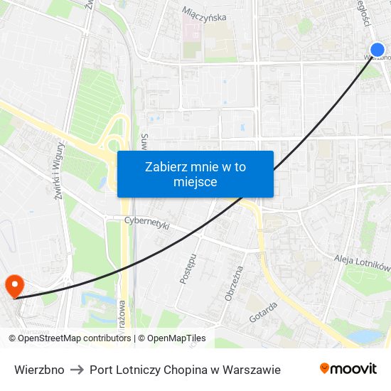 Wierzbno to Port Lotniczy Chopina w Warszawie map