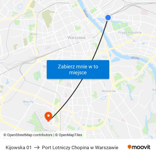 Kijowska 01 to Port Lotniczy Chopina w Warszawie map