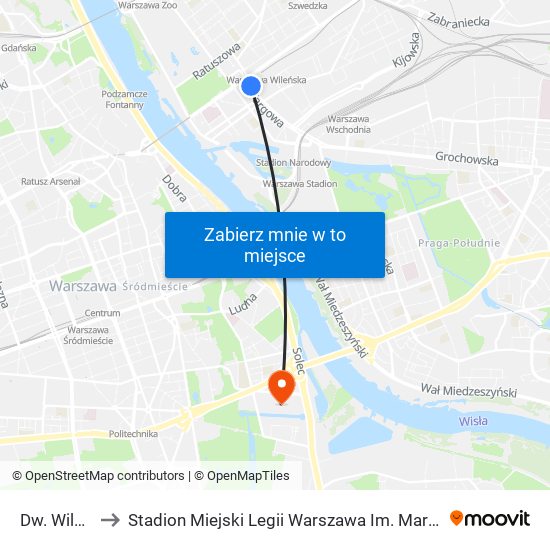 Dw. Wileński 07 to Stadion Miejski Legii Warszawa Im. Marszałka Józefa Piłsudskiego map