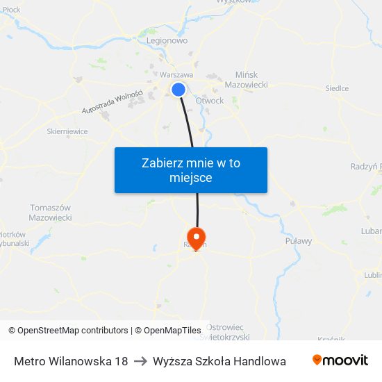 Metro Wilanowska 18 to Wyższa Szkoła Handlowa map