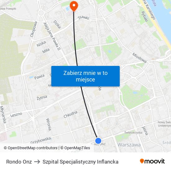 Rondo Onz to Szpital Specjalistyczny Inflancka map