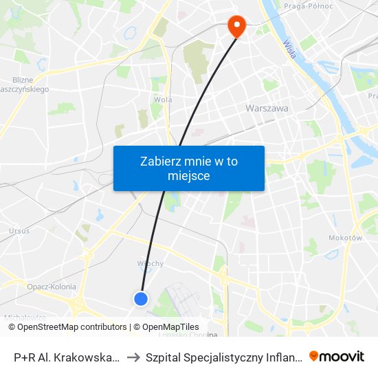 P+R Al. Krakowska 15 to Szpital Specjalistyczny Inflancka map