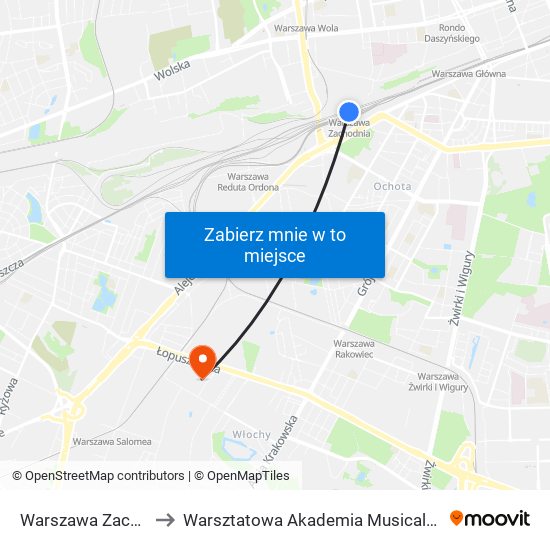 Warszawa Zachodnia to Warsztatowa Akademia Musicalowa - Wam map