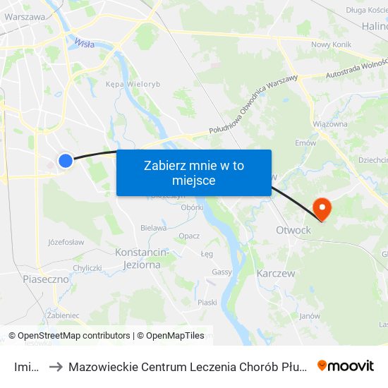 Imielin to Mazowieckie Centrum Leczenia Chorób Płuc I Gruźlicy map