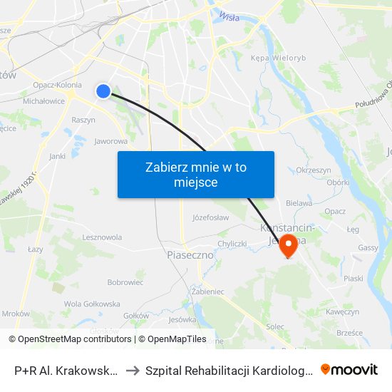 P+R Al. Krakowska 15 to Szpital Rehabilitacji Kardiologicznej map