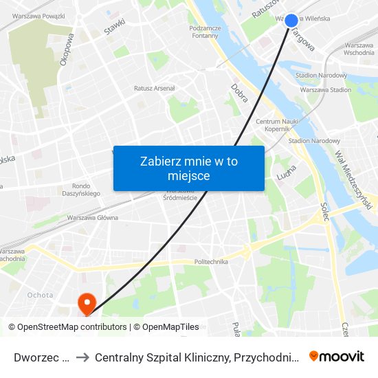 Dworzec Wileński to Centralny Szpital Kliniczny, Przychodnia Specjalistyczna Banacha map