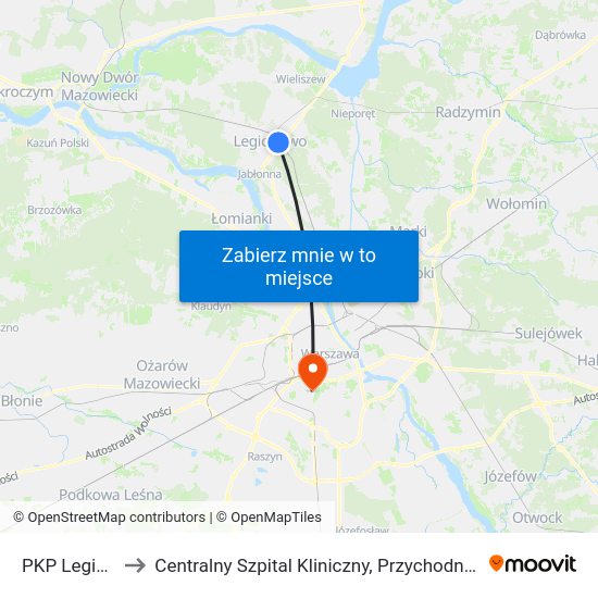 PKP Legionowo to Centralny Szpital Kliniczny, Przychodnia Specjalistyczna Banacha map