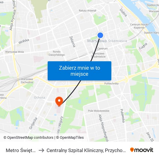 Metro Świętokrzyska 06 to Centralny Szpital Kliniczny, Przychodnia Specjalistyczna Banacha map