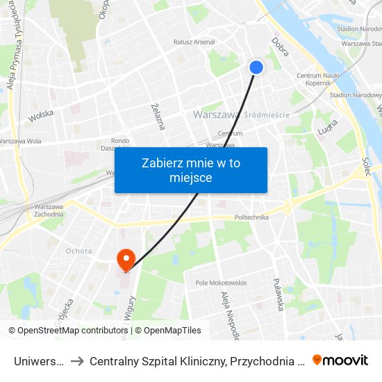 Uniwersytet 01 to Centralny Szpital Kliniczny, Przychodnia Specjalistyczna Banacha map