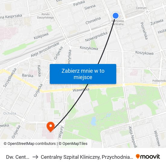 Dw. Centralny 23 to Centralny Szpital Kliniczny, Przychodnia Specjalistyczna Banacha map