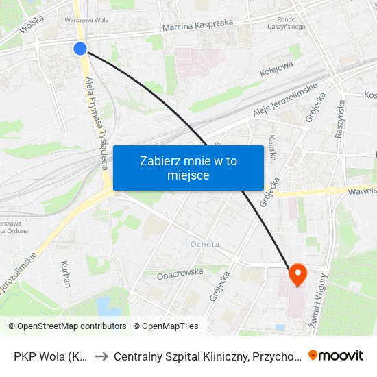 PKP Wola (Kasprzaka) 05 to Centralny Szpital Kliniczny, Przychodnia Specjalistyczna Banacha map