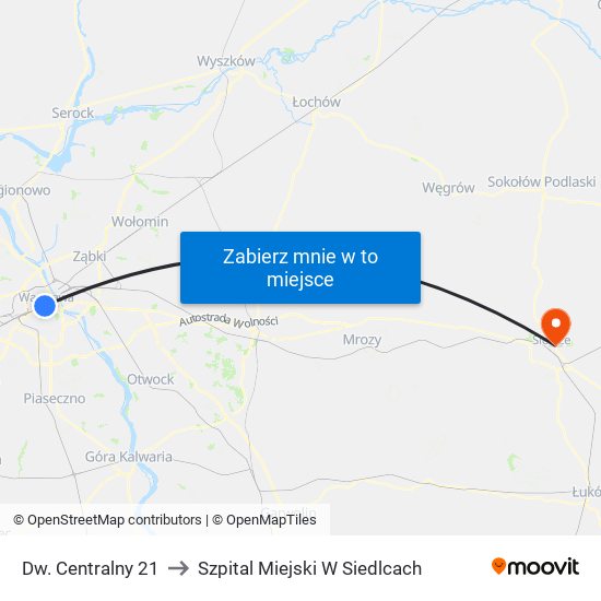 Dw. Centralny 21 to Szpital Miejski W Siedlcach map