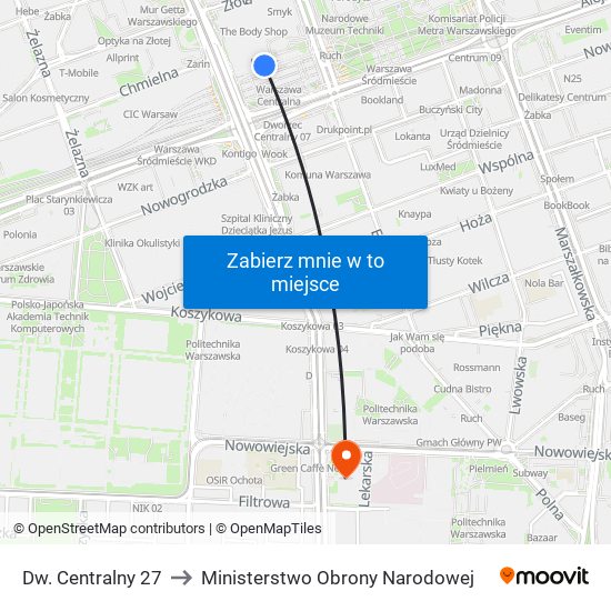 Dw. Centralny 27 to Ministerstwo Obrony Narodowej map