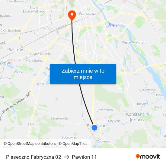 Piaseczno Fabryczna 02 to Pawilon 11 map