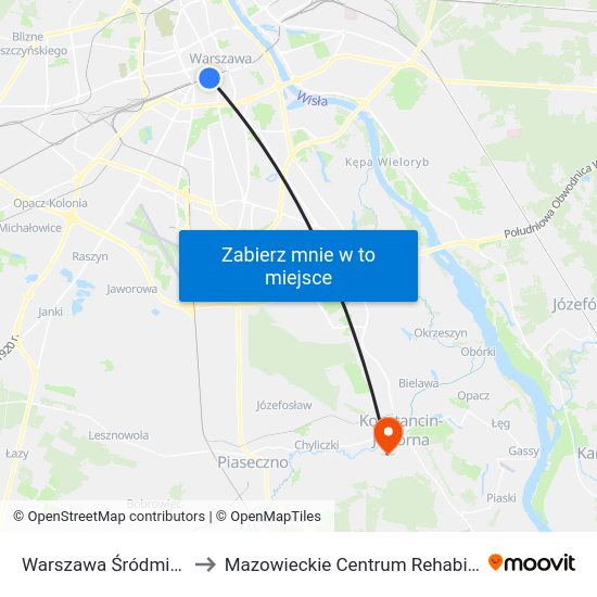 Warszawa Śródmieście WKD to Mazowieckie Centrum Rehabilitacji ""Stocer"" map