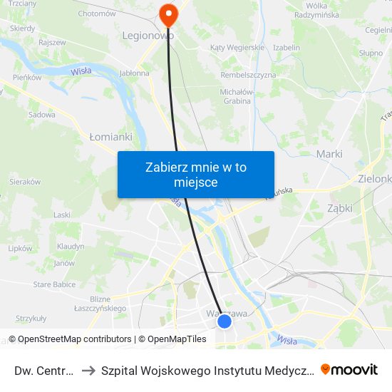 Dw. Centralny 12 to Szpital Wojskowego Instytutu Medycznego W Legionowie map