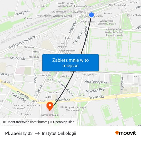 Pl. Zawiszy 03 to Instytut Onkologii map