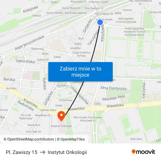 Pl. Zawiszy to Instytut Onkologii map