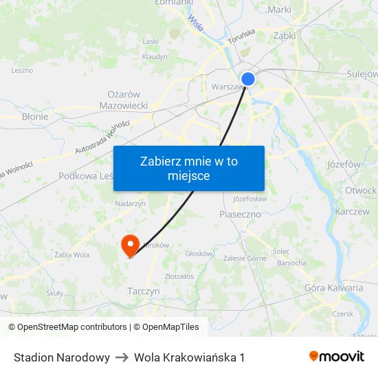 Stadion Narodowy to Wola Krakowiańska 1 map