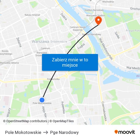 Pole Mokotowskie to Pge Narodowy map