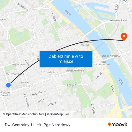 Dw. Centralny 11 to Pge Narodowy map