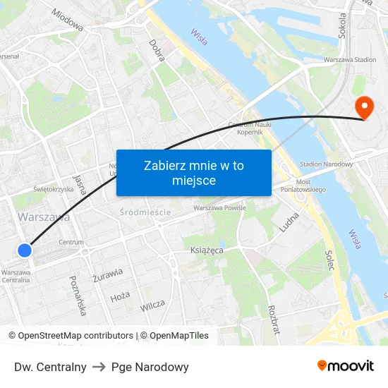 Dw. Centralny to Pge Narodowy map