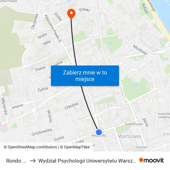 Rondo Onz to Wydział Psychologii Uniwersytetu Warszawskiego map