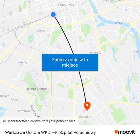 Warszawa Ochota WKD to Szpital Południowy map