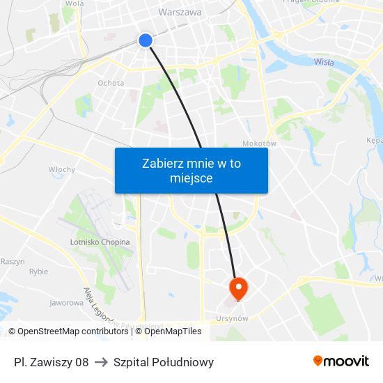 Pl. Zawiszy 08 to Szpital Południowy map