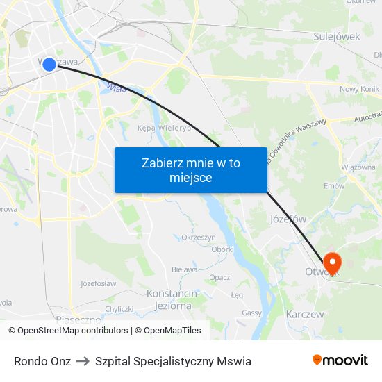 Rondo Onz to Szpital Specjalistyczny Mswia map