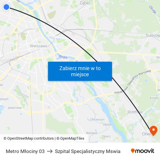 Metro Młociny to Szpital Specjalistyczny Mswia map