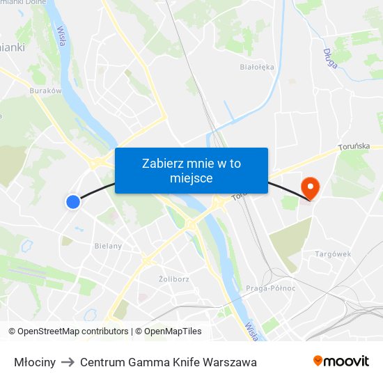 Młociny to Centrum Gamma Knife Warszawa map