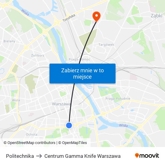 Politechnika to Centrum Gamma Knife Warszawa map